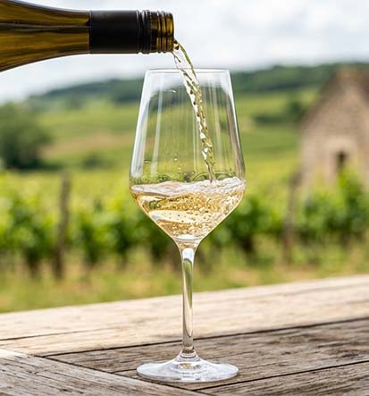 Weißwein aus Franken wird gerne in ein Glas eingeschenkt